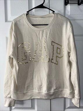 GAP Cream Crewneck Sweatshirt with Metallic Gold Logo